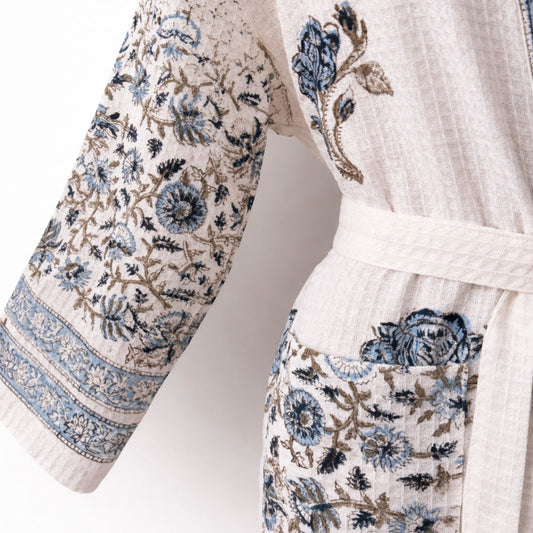 Bathrobe Niebla Floral Celeste