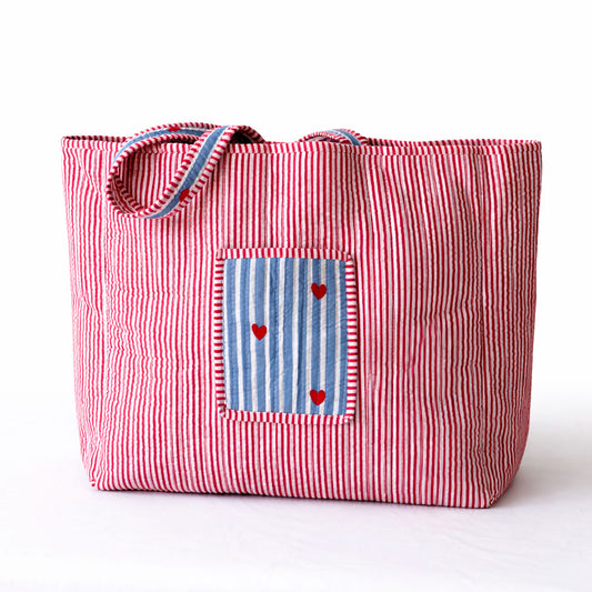Tote Latido Corazón Celeste Reversible