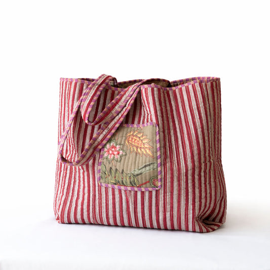 Tote Olivo Floral Verde Oliva Reversible