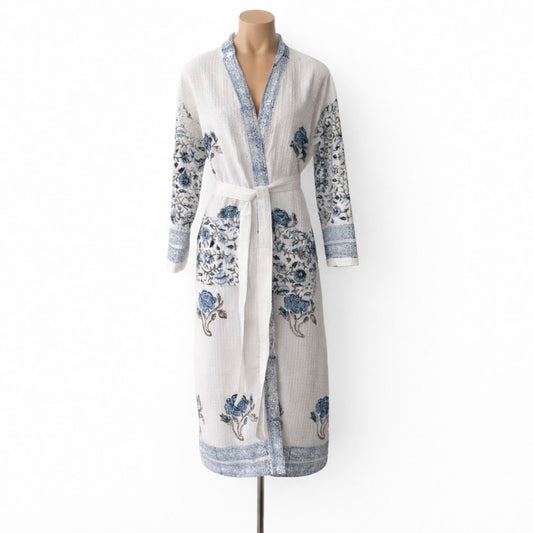 Bathrobe Niebla Floral Celeste