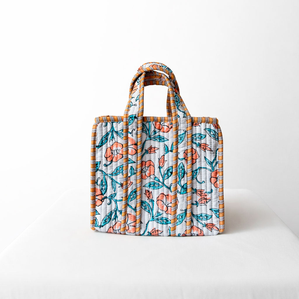 Mini Tote Azahar Flores Naranjas Reversible