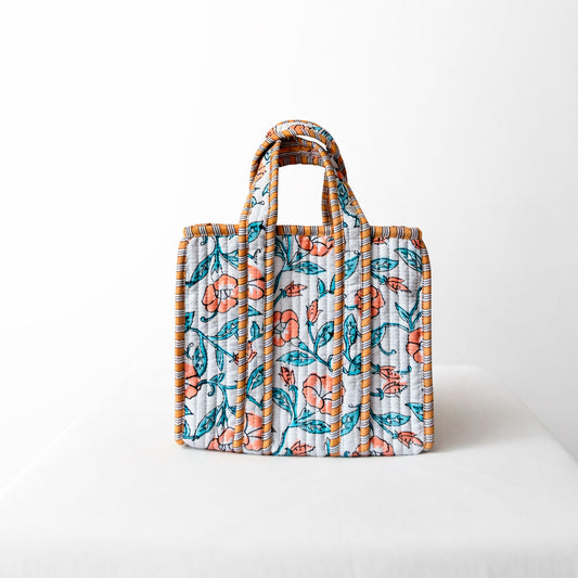 Mini Tote Azahar Flores Naranjas Reversible