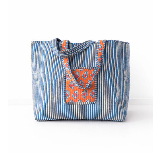 Tote Florecer Mostaza & Coral Reversible
