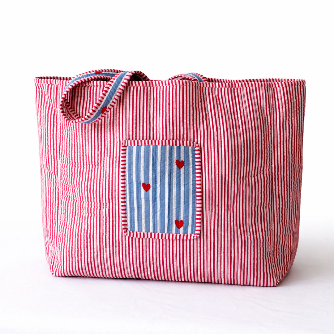 Tote Latido Corazón Celeste Reversible