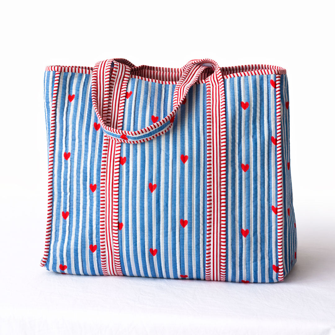 Tote Latido Corazón Celeste Reversible