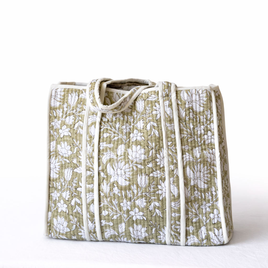 Tote Olivo Floral Blanco Reversible