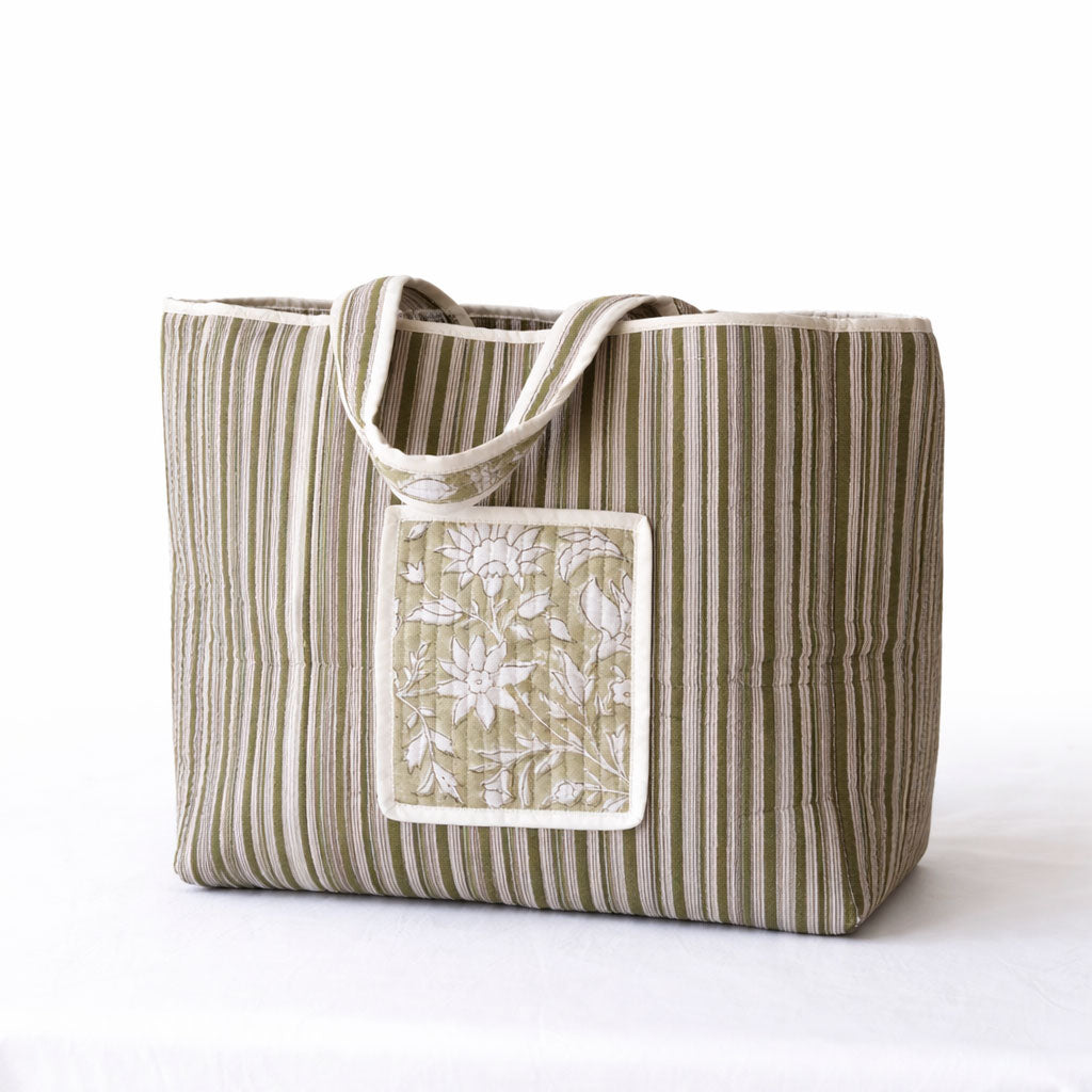 Tote Olivo Floral Blanco Reversible
