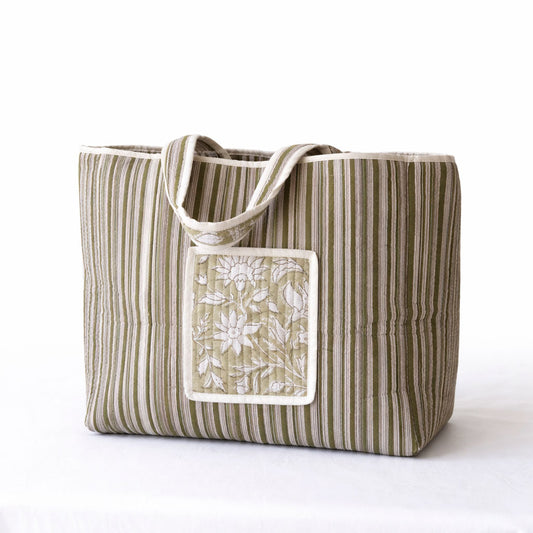 Tote Olivo Floral Blanco Reversible