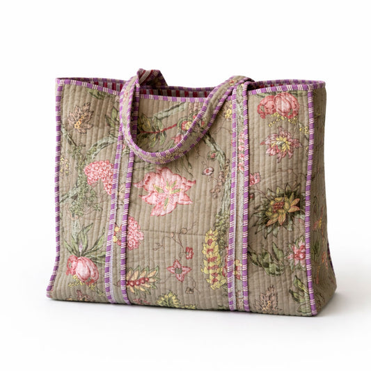 Tote Olivo Floral Verde Oliva Reversible